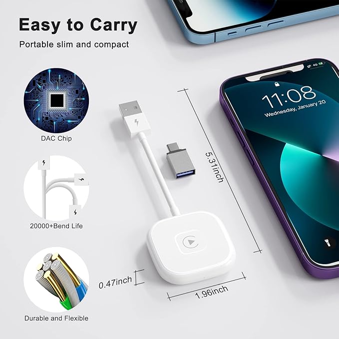 2 in 1 Apple CarPlay / Android Auto Wired to Wireless Car CarPlay Box Adapter(White)