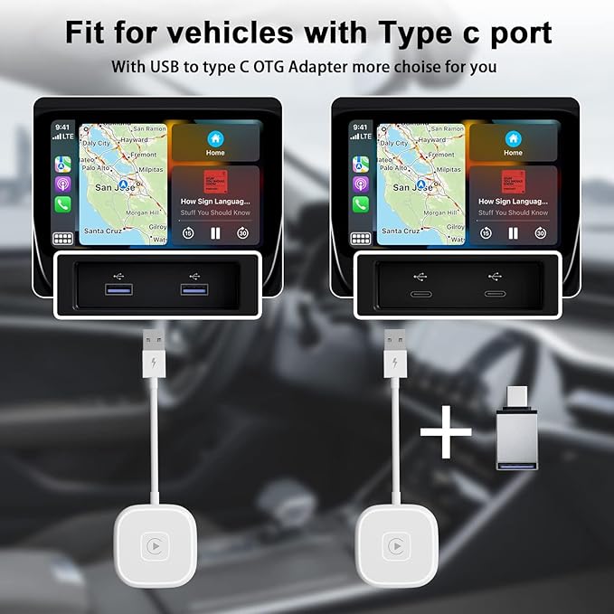 2 in 1 Apple CarPlay / Android Auto Wired to Wireless Car CarPlay Box Adapter(White)